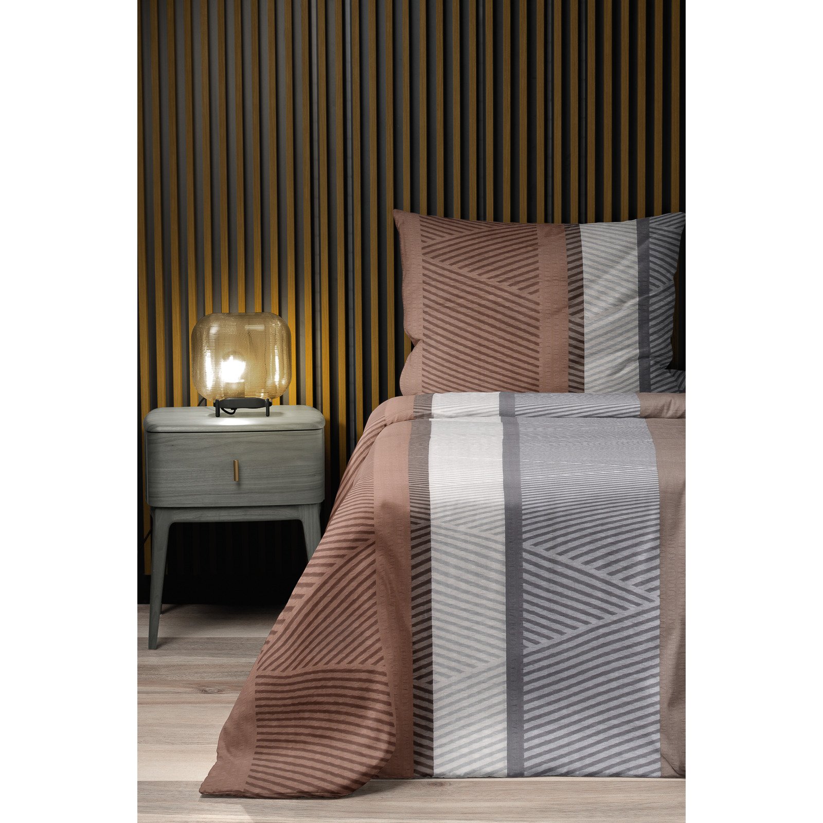 Bettwäsche Seersucker Geometrie braun beige 50x70 Kissenbezug