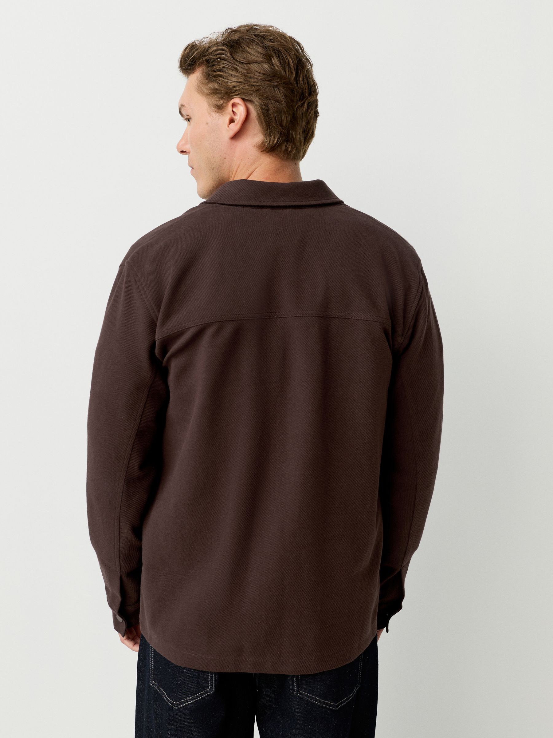 Chocoladebruin - Jersey keperstof Overshirt met drukknopen