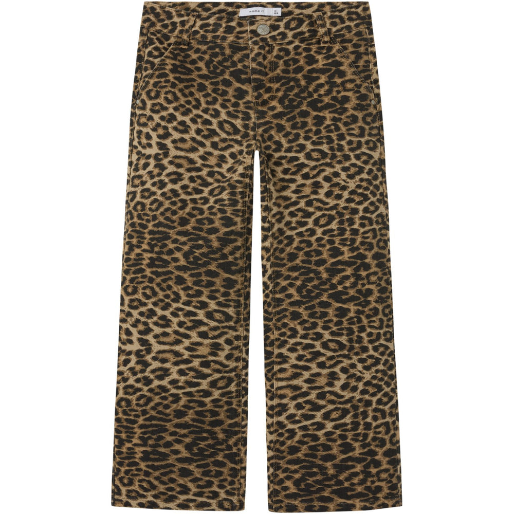 Køb Name It Silver Mink Leopard Rose Wide Twill Bukser