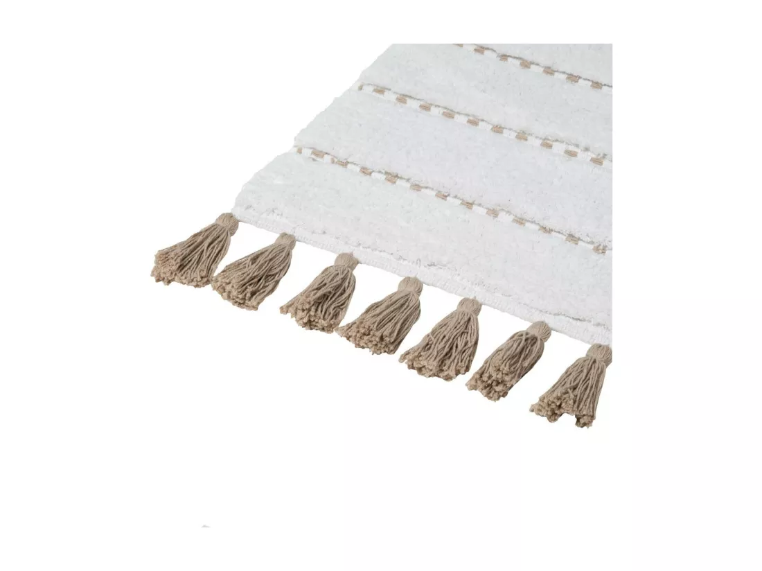 Tapis de Salle de bain Taupe en Coton avec pompons 50 x 75 cm