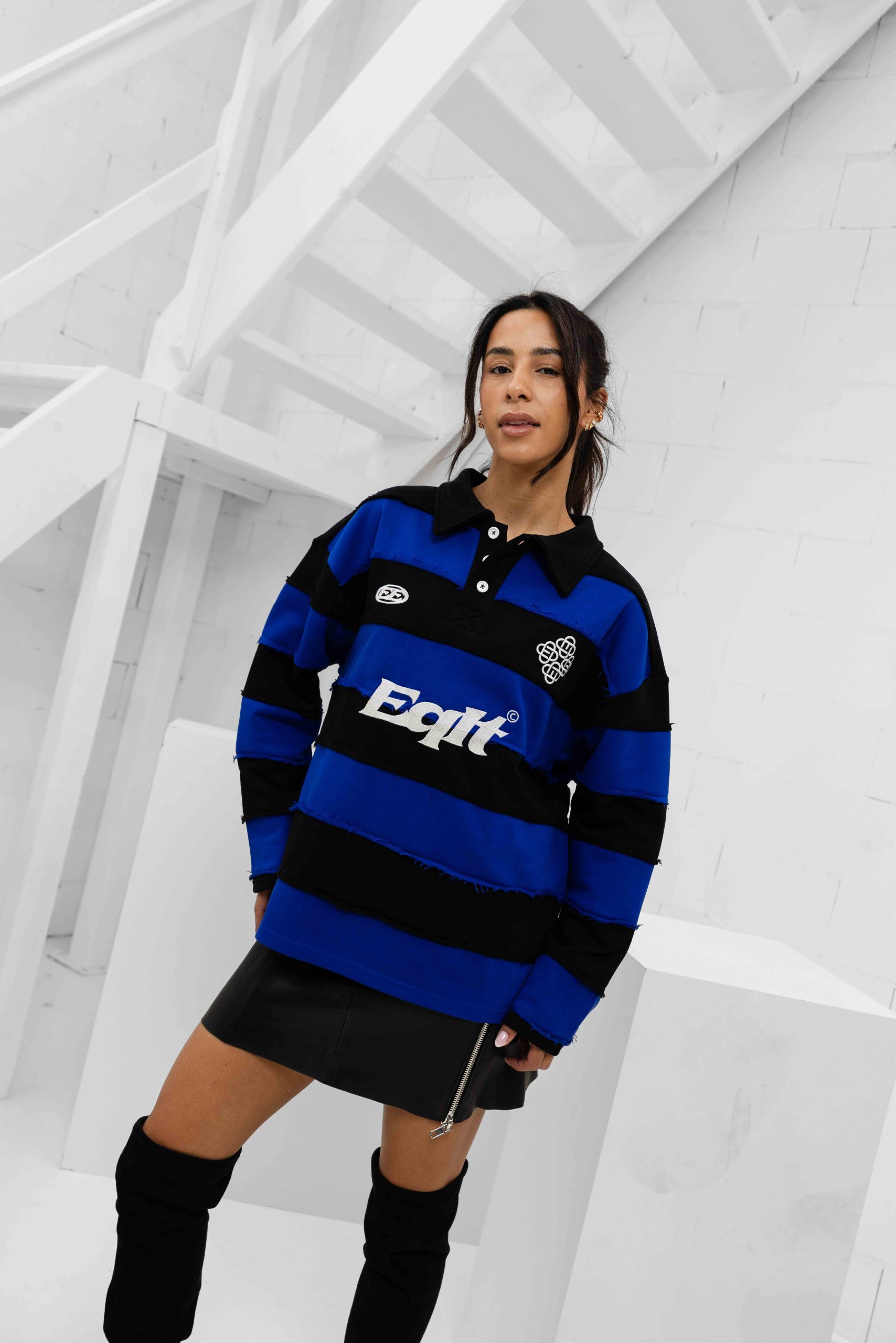 Equalité Stripe Jersey Polo Dames Zwart/Blauw