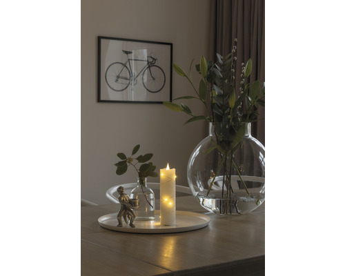 LED-kaars van echte was Konstsmide Ø 5 x H 17,8 cm, lichtkleur amber, op batterijen, crème