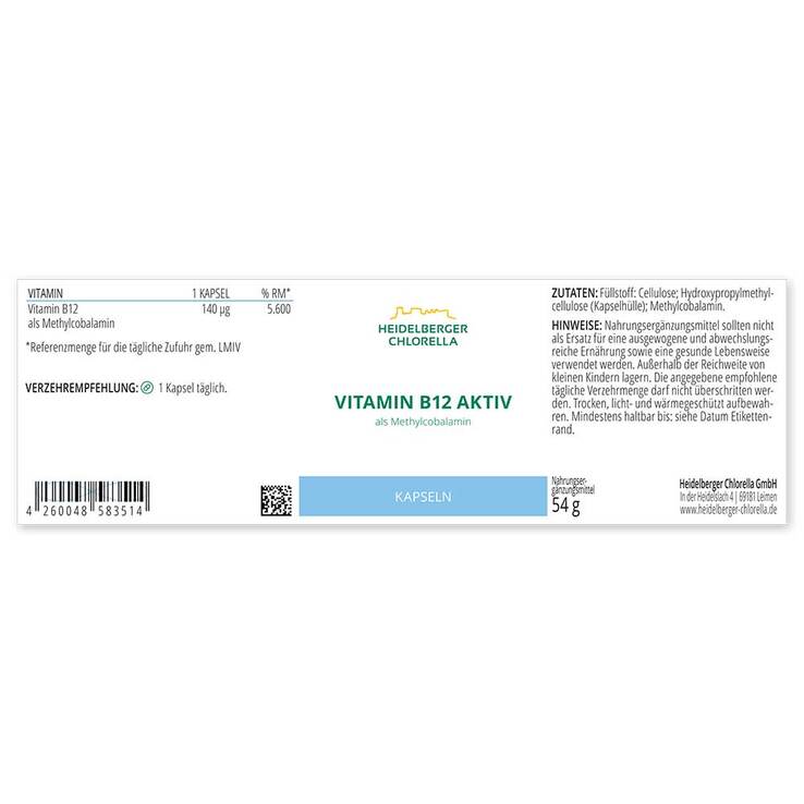 Vitamin B12 aktiv Methylcobalamin Kapseln, 120 St