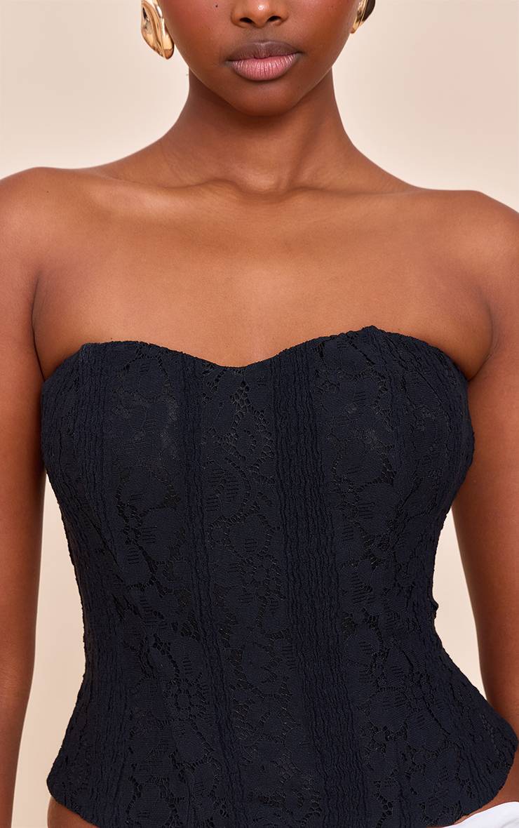 Noir Top Corset Bandeau À Baleines En Dentelle