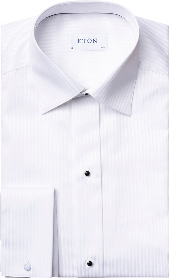 ETON White Striped Satin Tuxedo Shirt - Slim Fit Hvid