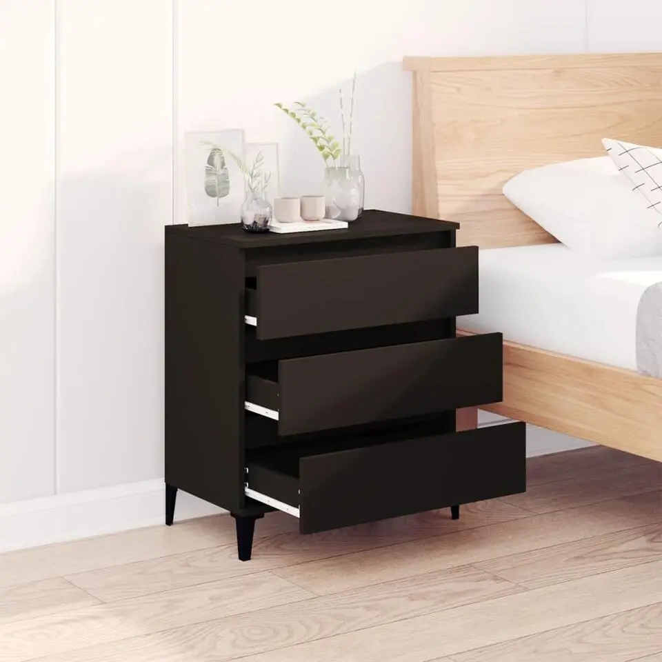 vidaXL - Dressoir met 3 lades - Zwart - Bewerkt hout en metaal- 91x28x75 cm