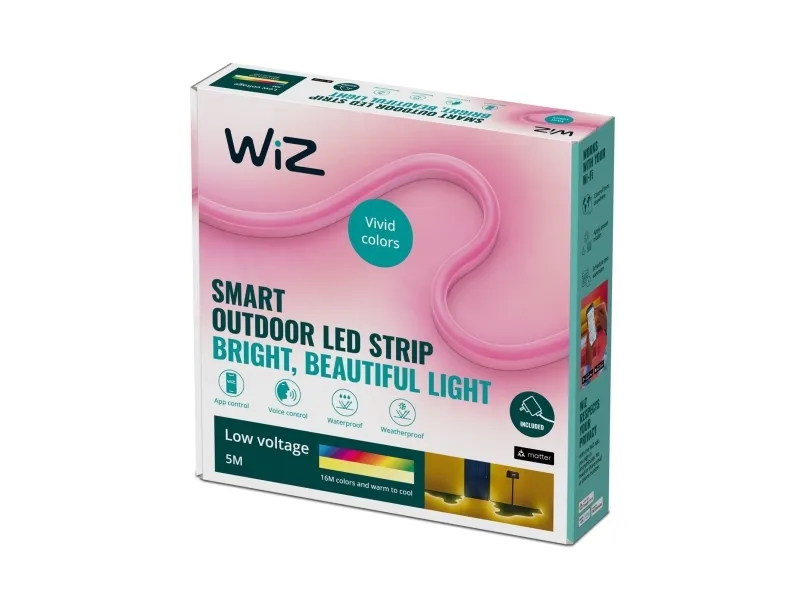 WiZ Udendørs lightstrip, 5m, Intelligent strimmellys, Wi-Fi, Hvid, 802.11b, 802.11g, Wi-Fi 4 (802.11n), LED, Plast