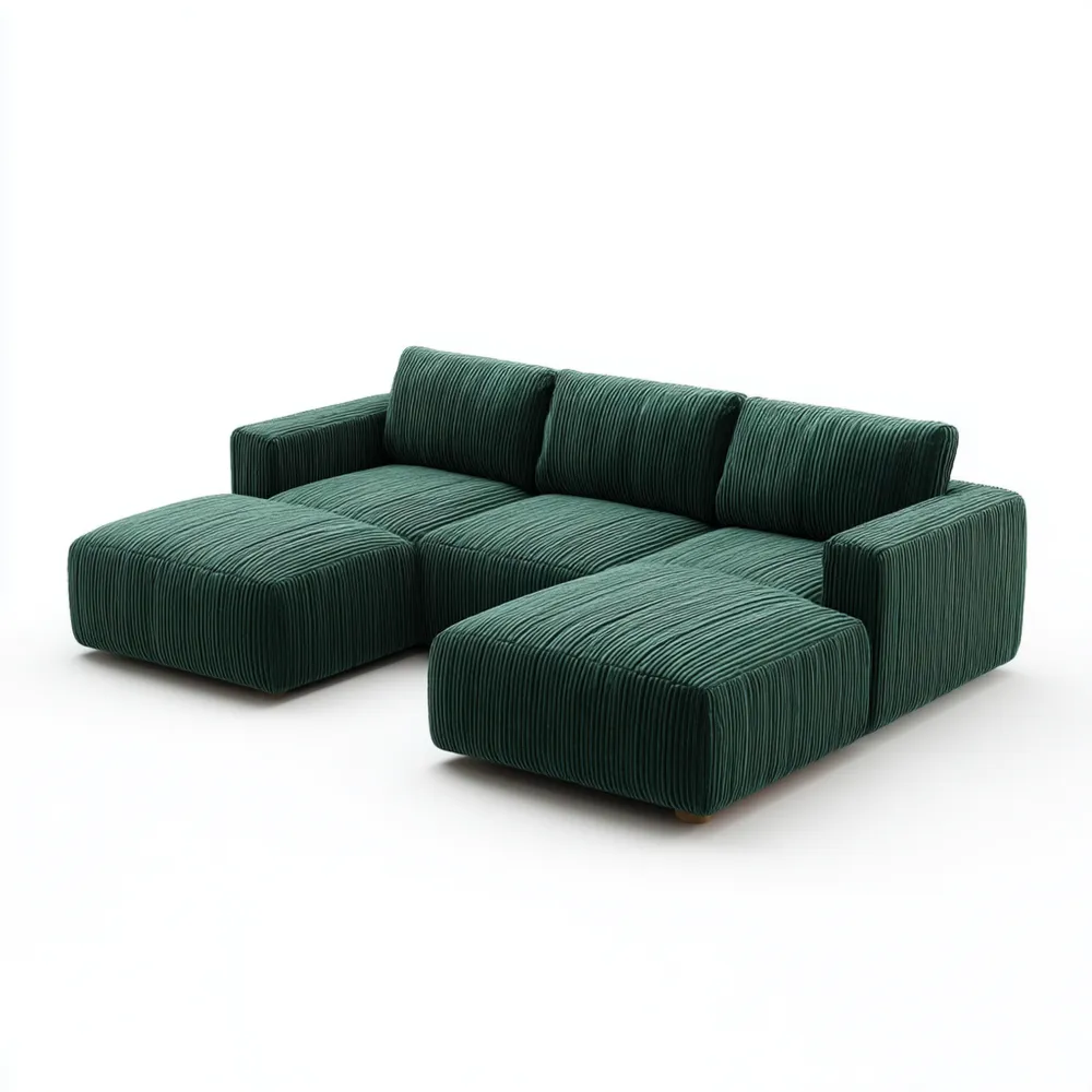 Modulares Ecksofa Cordstoff 300x180x90 cm – Dunkelgrün – Modernes Design