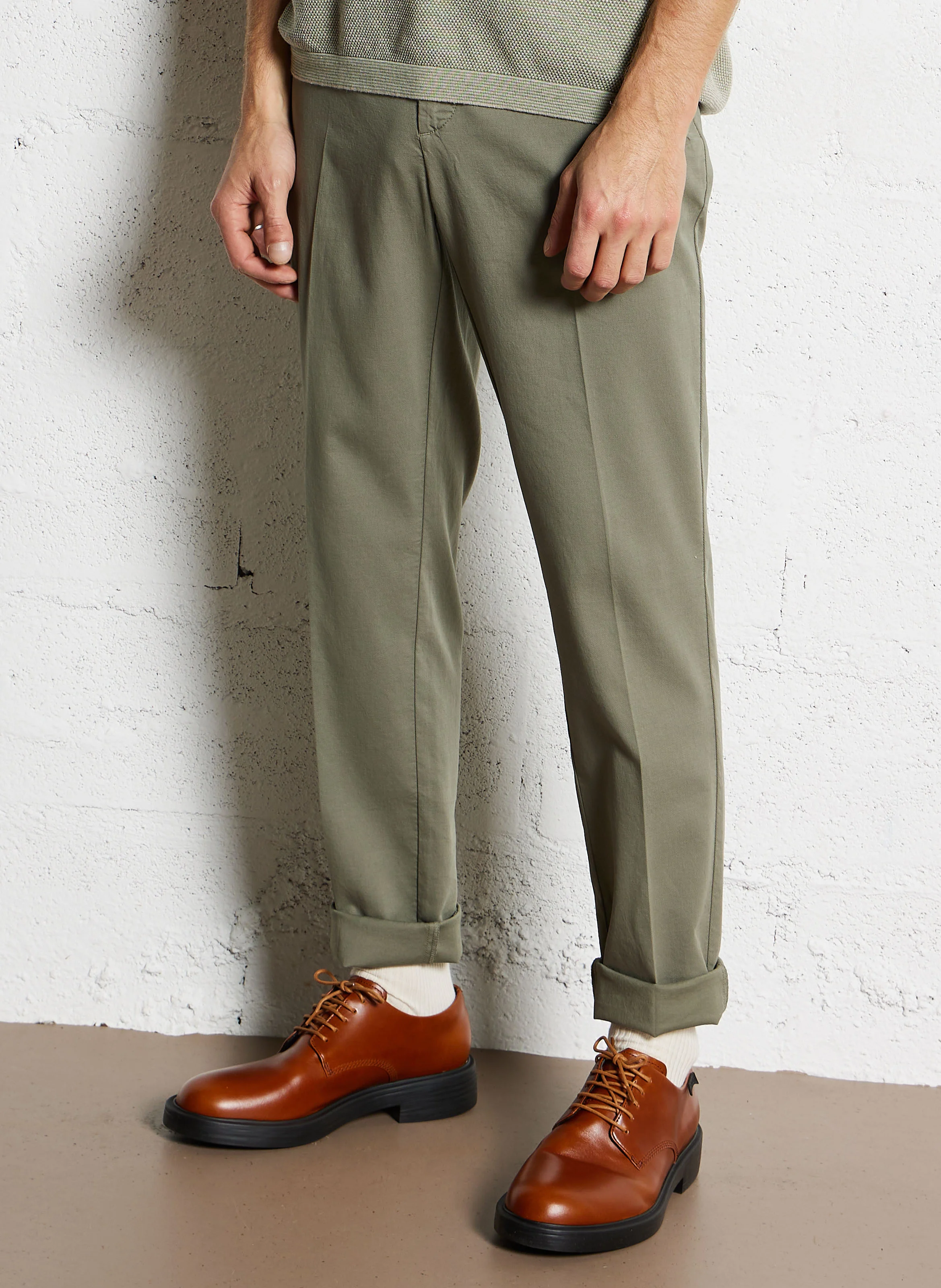 Pantalon droit en coton mélangé | Vert
