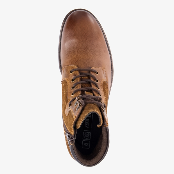 Van Beers leren heren veterboots cognac met suede