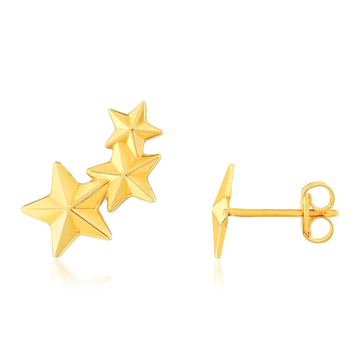 Boucles d'oreilles or 375 jaune, motif étoiles