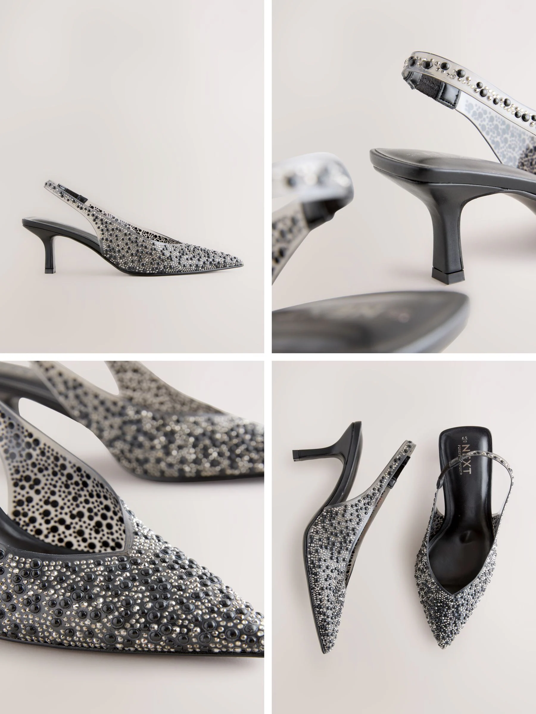 Zwart - Forever Comfort® puntige slingback-hakken met vinyl en sierstenen