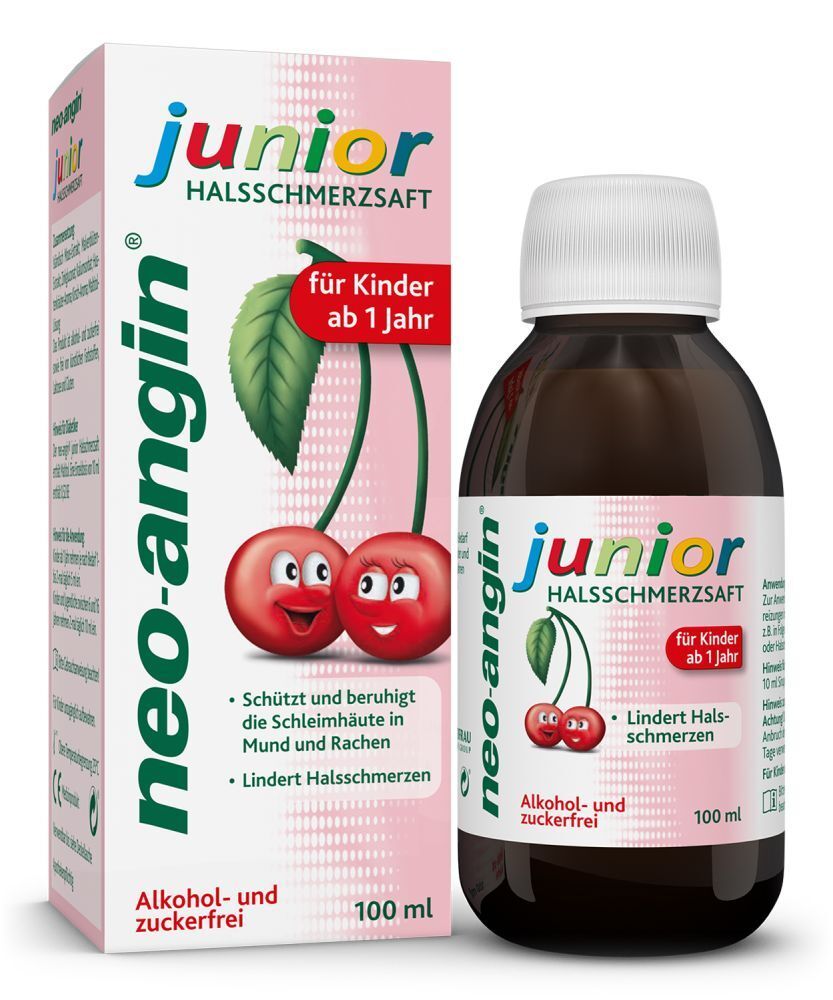 neo-angin junior Halsschmerzsaft mit leckerem Kirschgeschmack für Kinder ab 1 Jahr - zuckerfrei