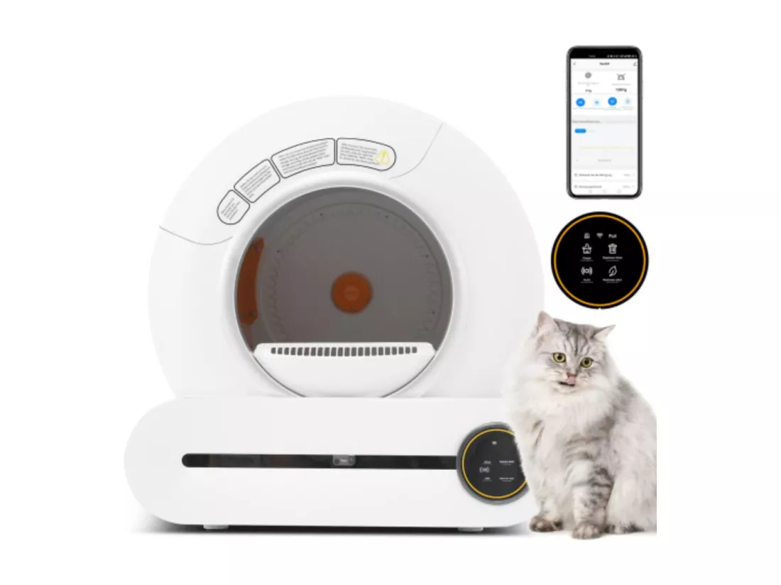 Litière pour chat auto-nettoyante adaptative de 65 L pour plusieurs chats
