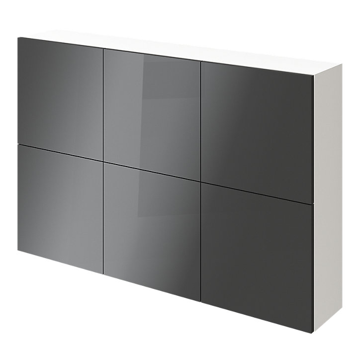 Buffet suspendu blanc avec 6 portes anthracite brillantes GoodHome Atomia H. 75 x L. 112,5 x P. 22 cm
