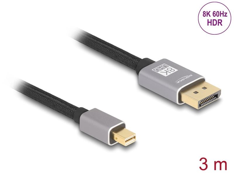Delock Kabel 8K 60 Hz Mini-DisplayPort - DisplayPort, 3 m Delock Mini DisplayPort zu DisplayPort Kabel 8K 60 Hz 3 m
