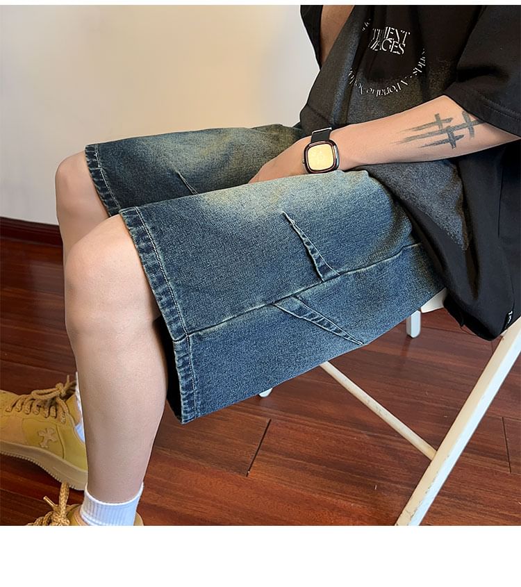 emeisa - Gewassen denimshort met middelhoge taille
