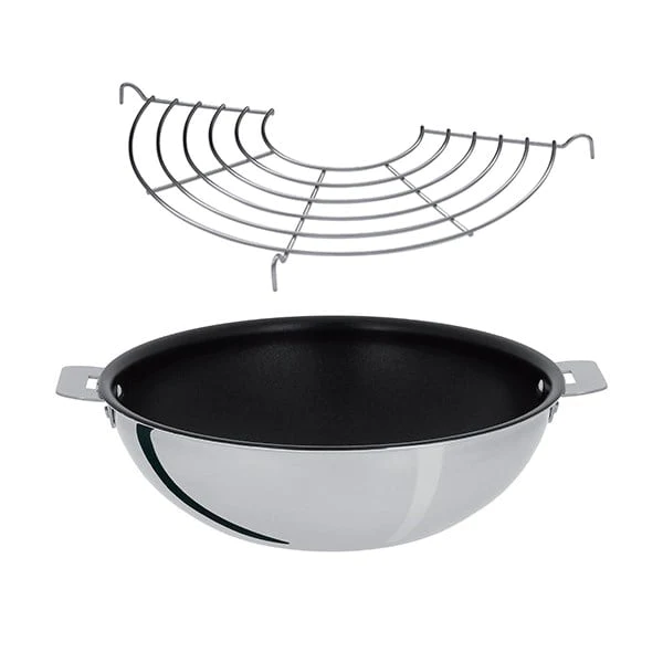 Lot Wok inox revêtu et grille Casteline 28 cm Cristel