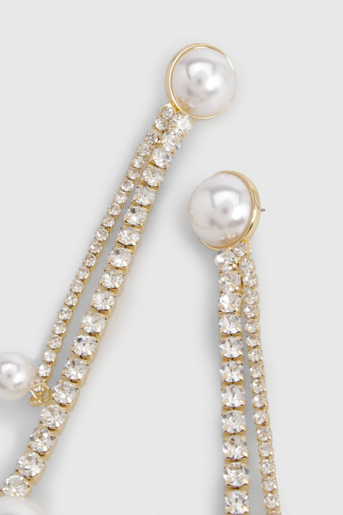 KarenMillen Boucles d'Oreilles Pendantes Doubles Perles Ton Doré