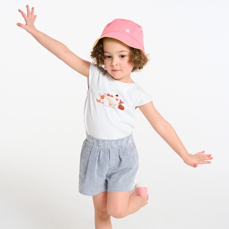 Tee-shirt animaux blanc et short seersucker bleu bébé fille Blanc