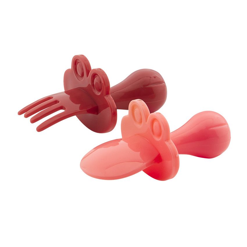 Lot de 2 couverts ergonomiques montessori Yummix - Rose - Ecru