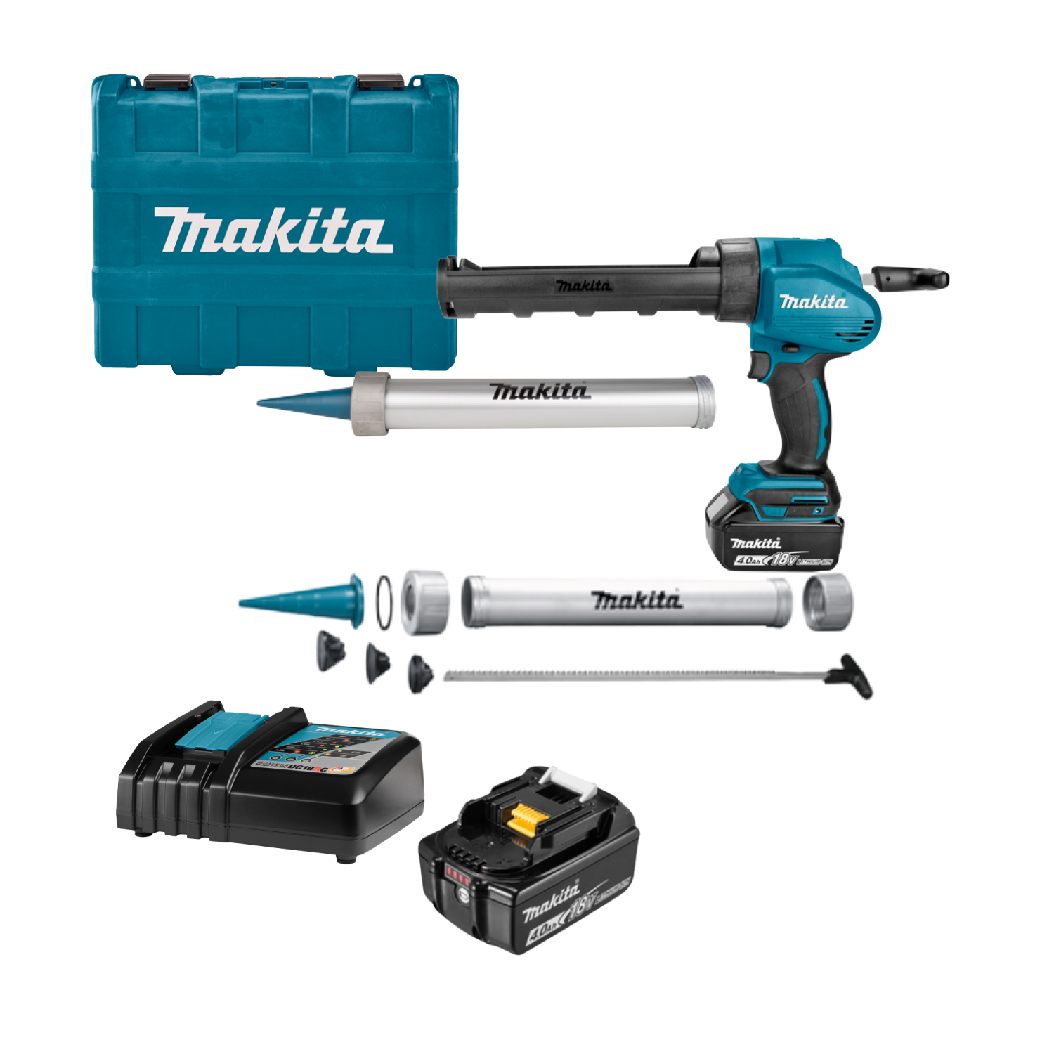 Makita DCG180RMX 18V Li-Ion Accu lijm- en kitspuit set (1x 4.0Ah accu) incl. kokerhouder- en worsthouder in koffer