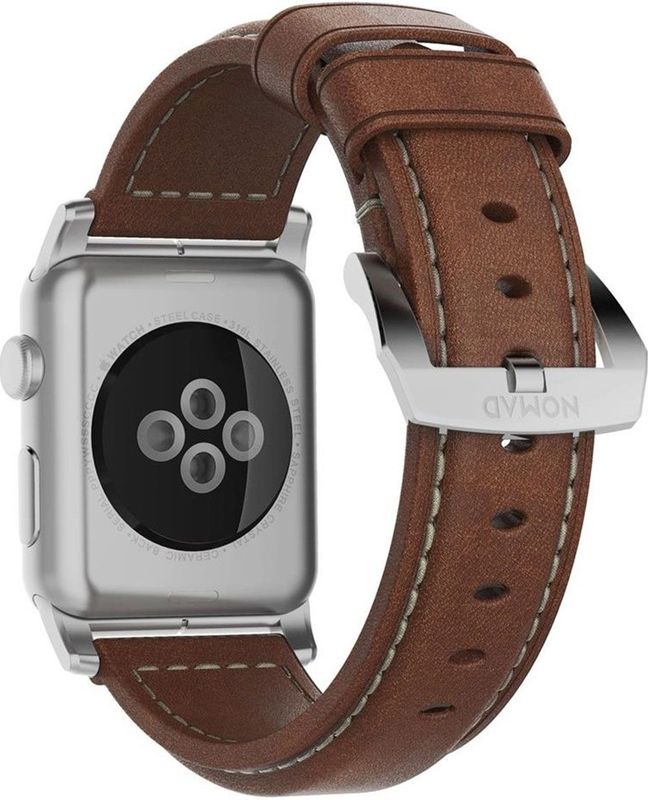 Nomad - Traditional Band - Bruin/Zilver - Leder - Voor Apple Watch Series 1 t/m 10 / SE / Ultra
