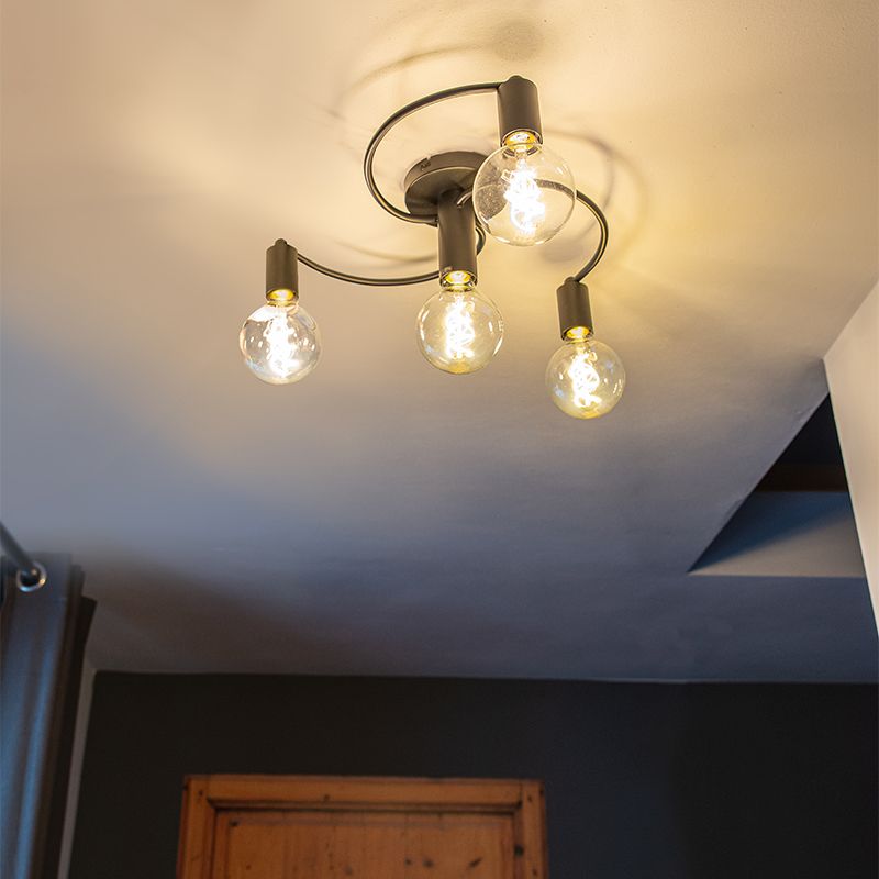 Art deco plafondlamp zwart 4-lichts - Facil