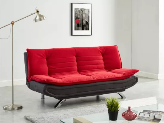 Canapé convertible clic-clac en tissu DEMIDO III - Bicolore rouge et anthracite