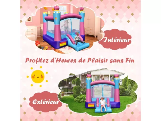Château Gonflable pour Enfants avec Trampoline Toboggan Panier de Basket-ball Sac Transport,Kit de Réparation sans Gonfleur