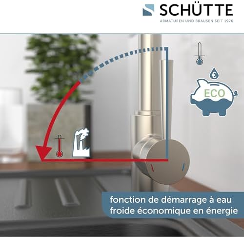 SCHÜTTE Cornwall 79161 Robinet de cuisine pivotant à 360 ° avec mitigeur monocommande Blanc : Bricolage
