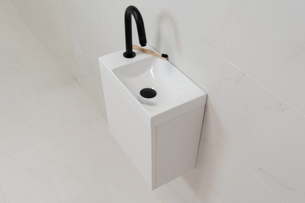 Sanigoods Minimo toiletmeubel 40cm mat wit met witte fontein met kraangat