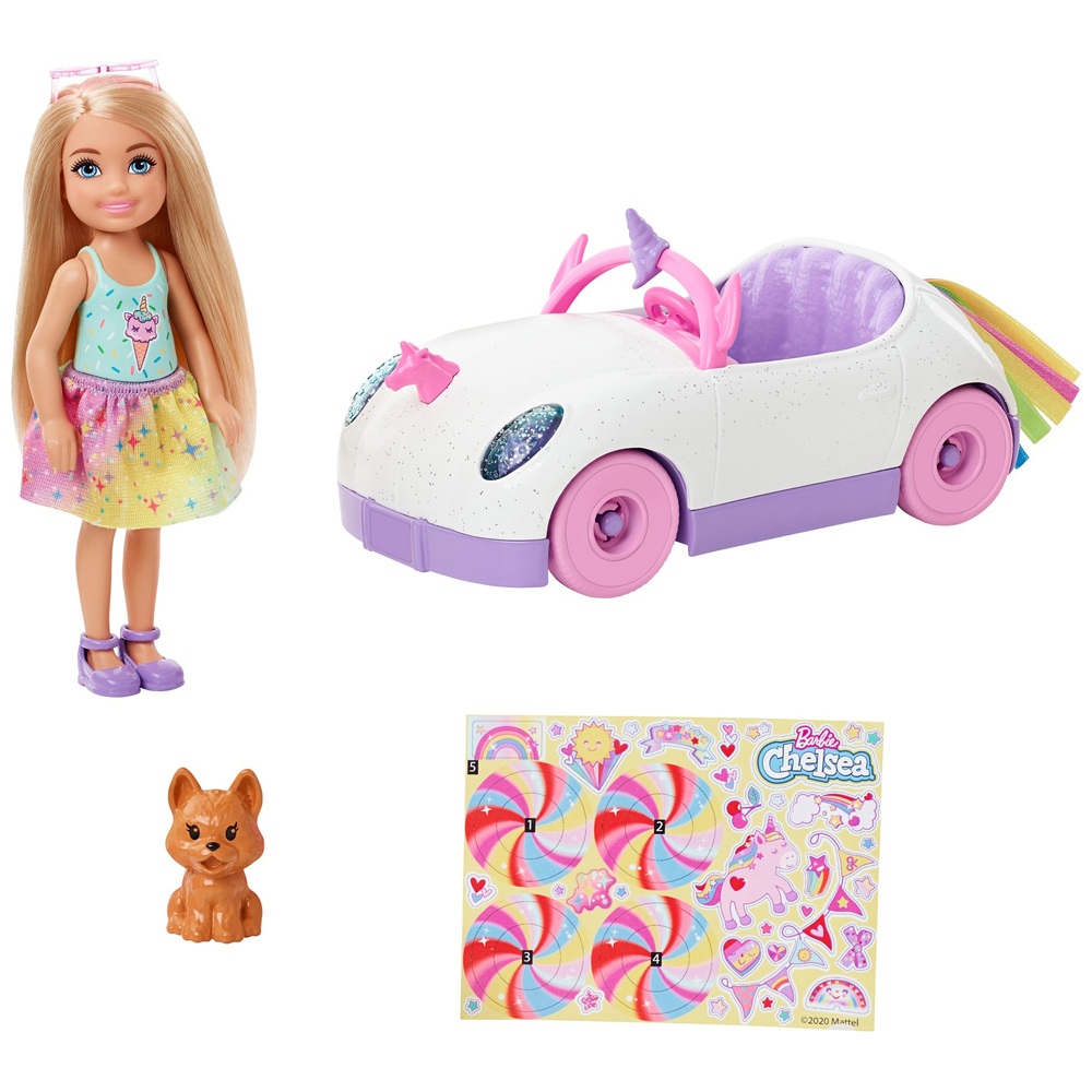 Barbie Chelsea Puppe mit Einhorn-Auto-Spielzeug