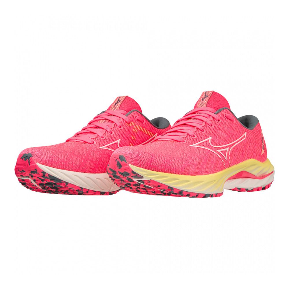 Mizuno WAVE INSPIRE 19 - Chaussures running Femme high-vis pink/snowwhite/luminous