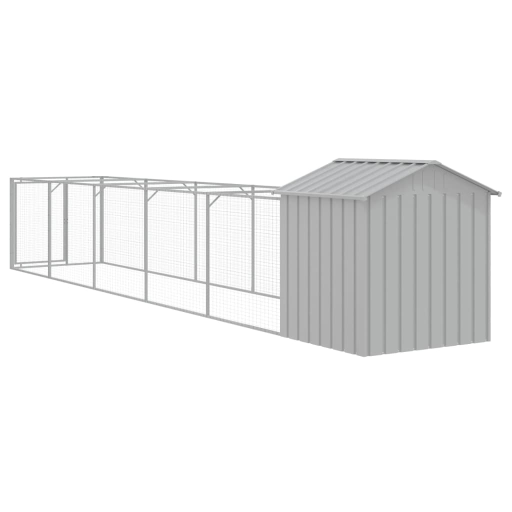 Canil vidaXL com telhado de aço galvanizado, cinza claro, 117x1017x123cm