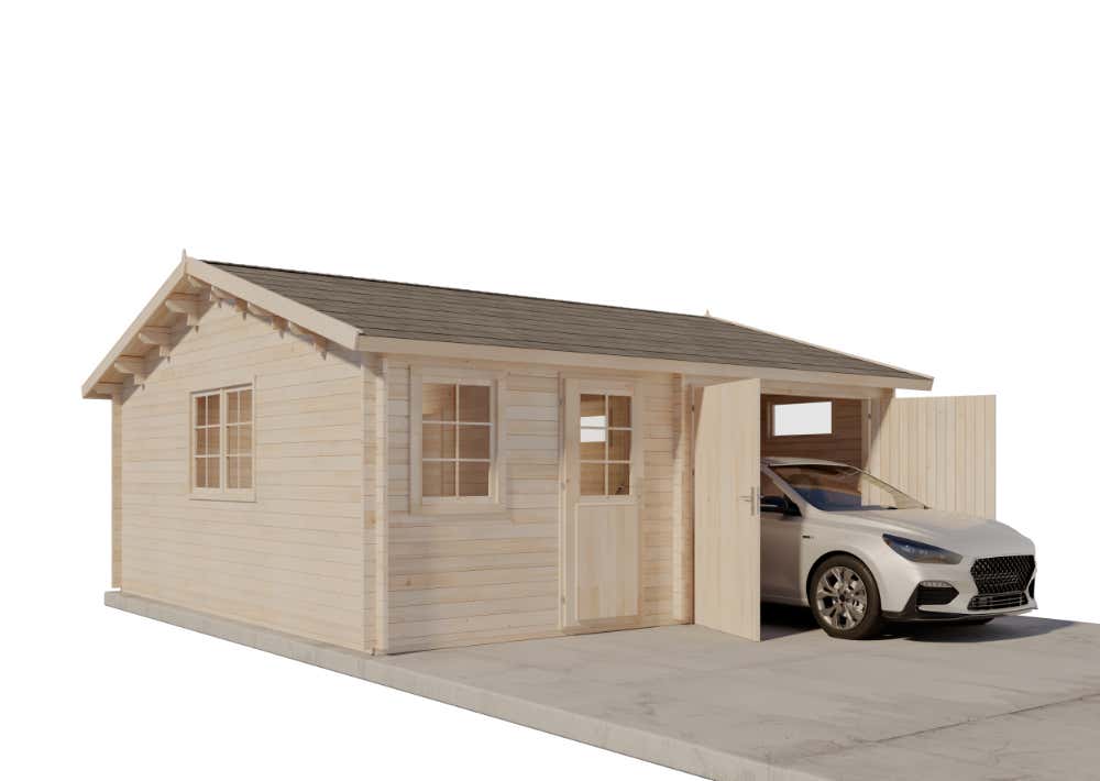 Alpholz enkele garage Mikkeli, houten garage, carport met 40 mm wanddikte, prefab garage, natuurlijke afwerking, 6x6m