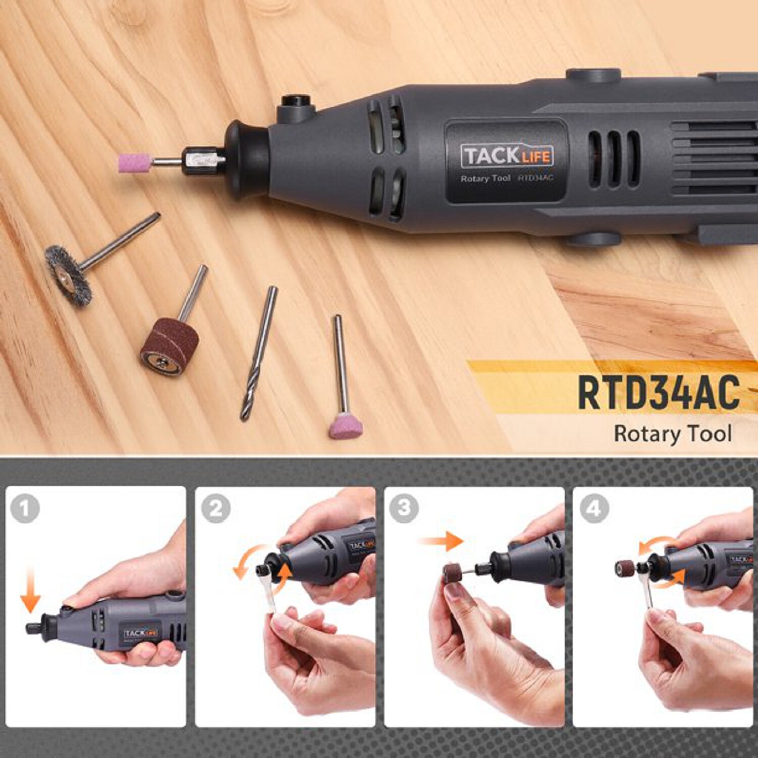 TACKLIFE RTD34AC Rotationswerkzeug mit flexibler Welle, 135 W Leistung, variable Geschwindigkeit