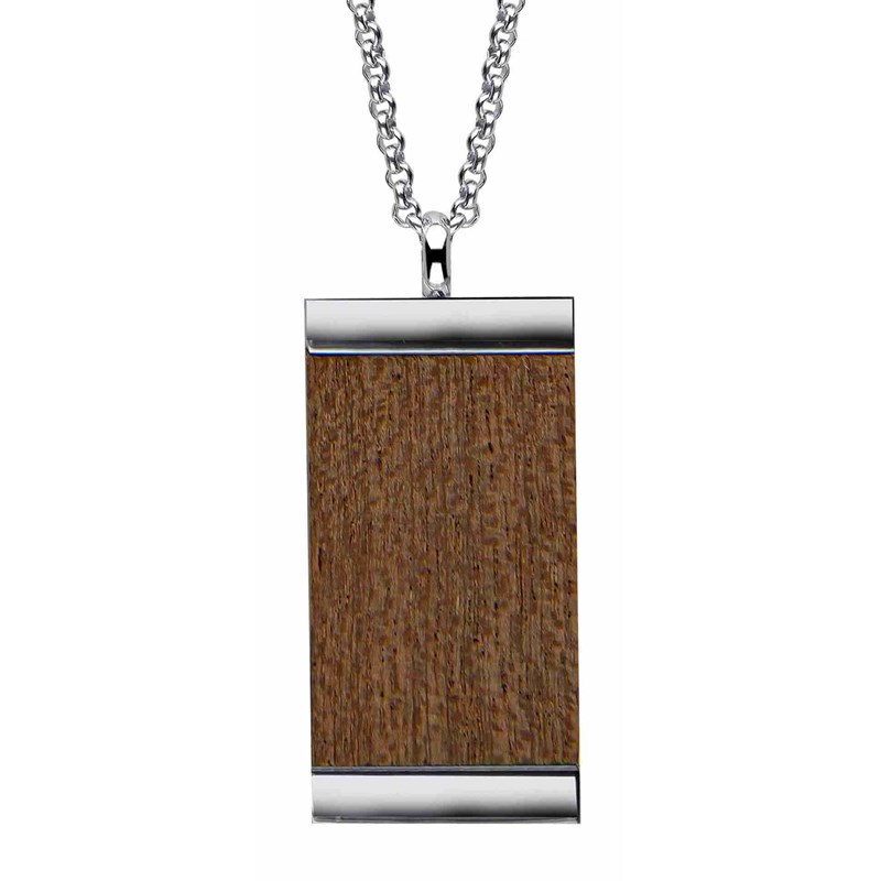 Collier plaque en bois naturel sur acier oxydé