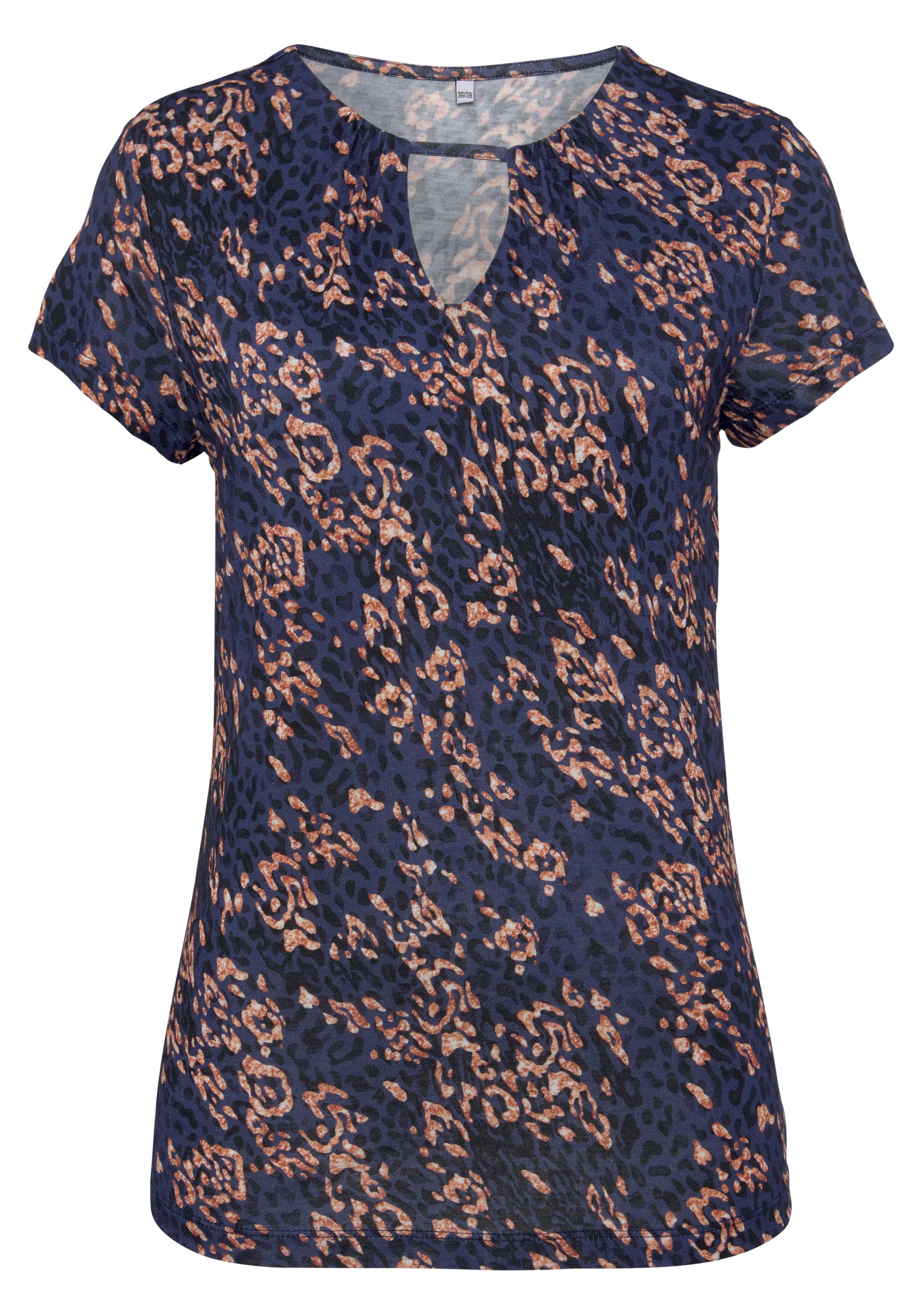 Vivance Kurzarmshirt mit Alloverdruck mit Cut-out, figurbetontes T-Shirt