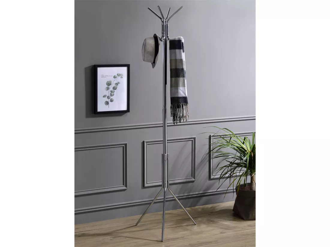 Porte-manteaux ARIST portant pour vêtements sur pied hauteur 174 cm avec 8 crochets, meuble d'entrée en métal chromé