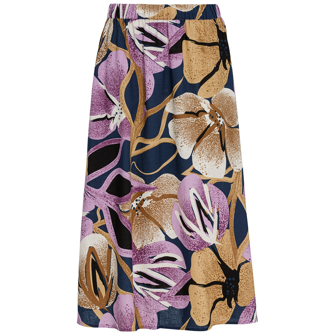 Gina Benotti Damen Leinen-Midi-Rock mit Allover-Print dunkelblau / helllila / beige