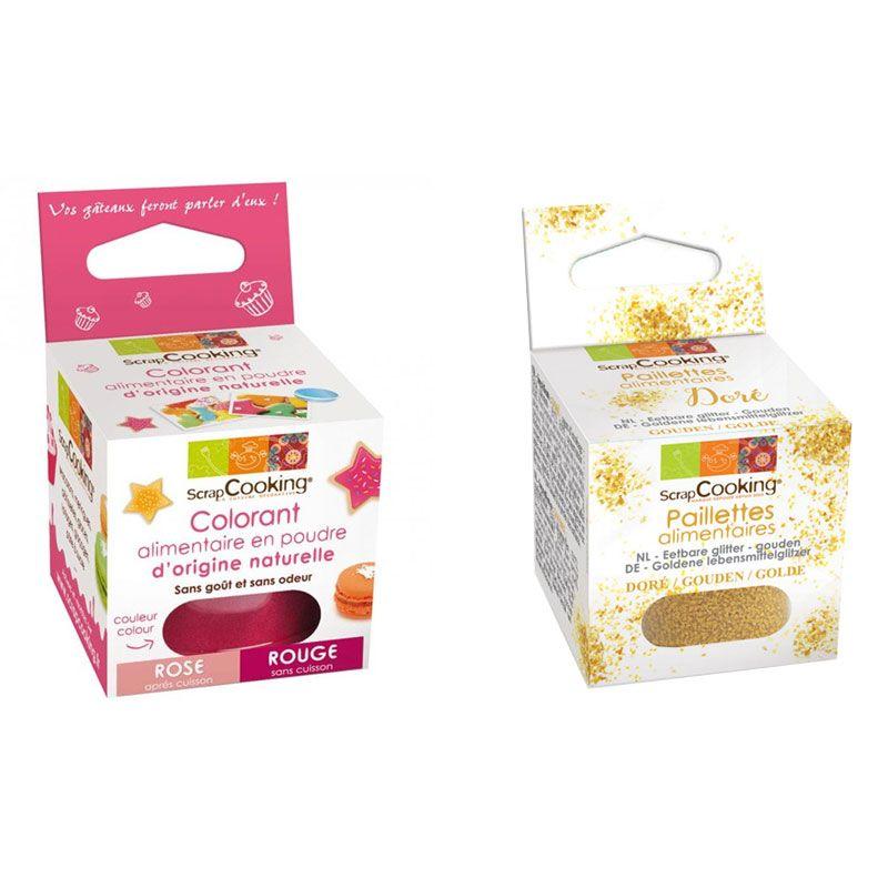 Colorant alimentaire Rouge + paillettes dorées Scrapcooking