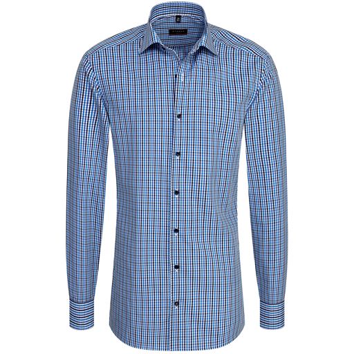 Eterna Check Modern Fit Skjorte, Blå, 42