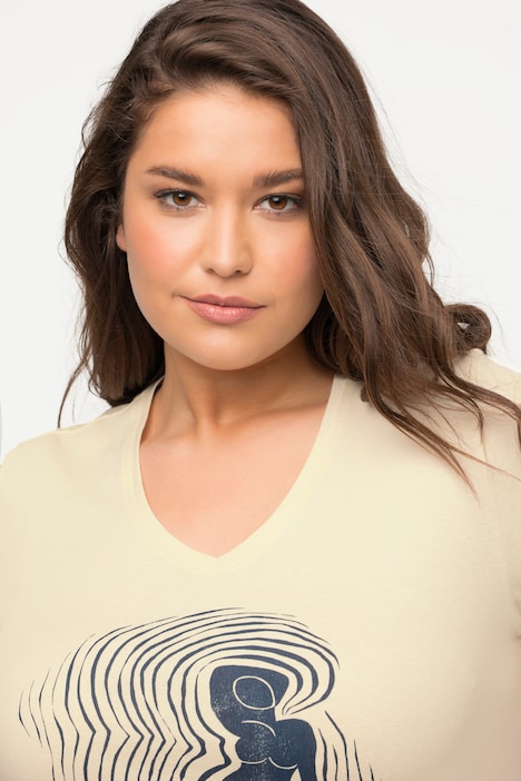 T-Shirt, PURE Woman, V-Ausschnitt, Halbarm, Biobaumwolle