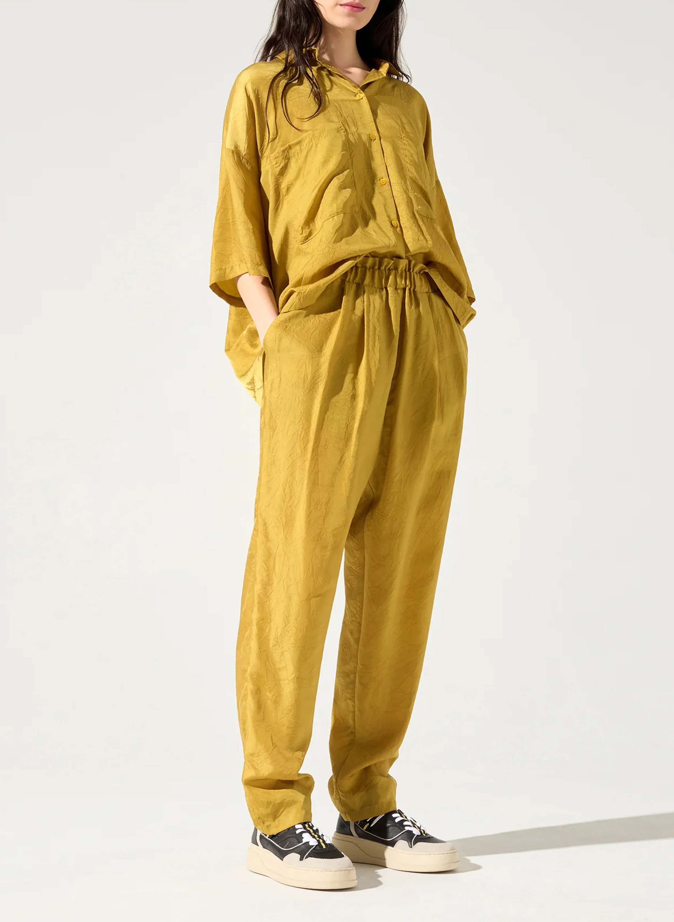 Pantalon sarouel taille haute | Marron