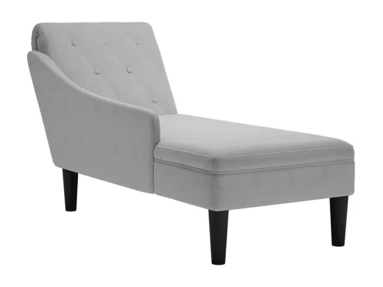 Fauteuil long avec coussin et accoudoir droit gris nuage tissu