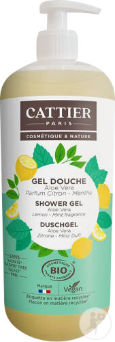 Cattier Gel Douche Sans Sulfate Parfum Citron-Menthe Bio Flacon Pompe 1l