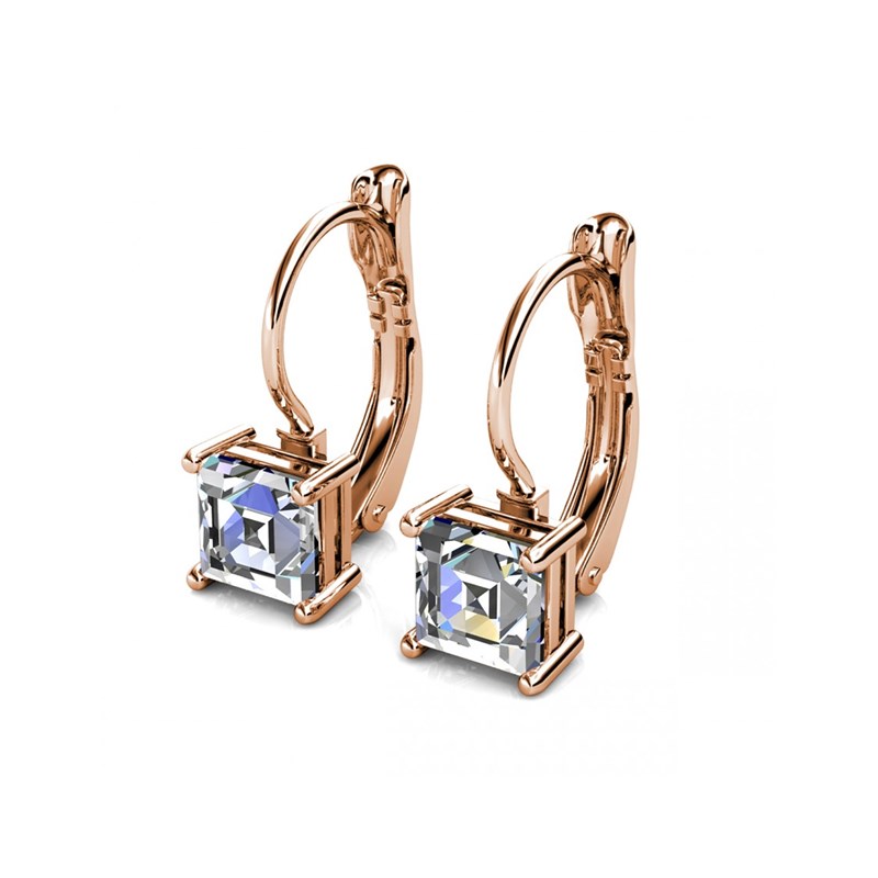 Boucles d'oreilles Square - Or Rosé et Cristal