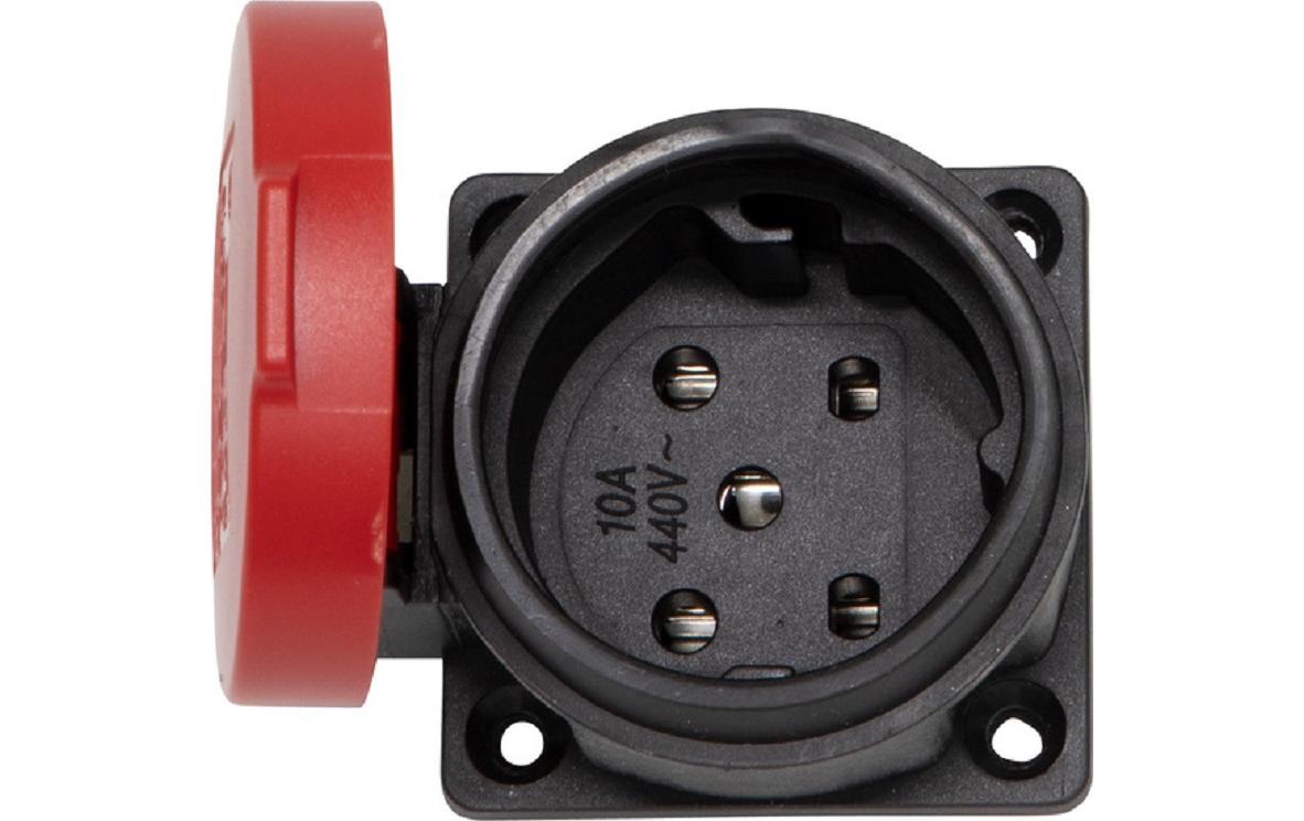Einbausteckdose T15 IP55 Rot / SchwarzIP55, T15 Einbaudose mit Klappdeckel, 400 V, 10A