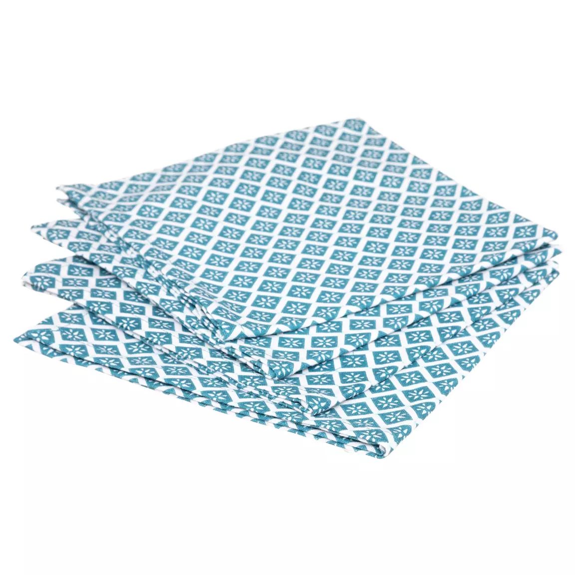 Lot de 4 serviettes coton (40 x 40 cm) Tika Bleu canard